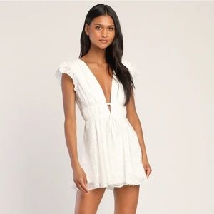 All About The Flowers White Burnout Floral Ruffled Romper Size Small from Lulus